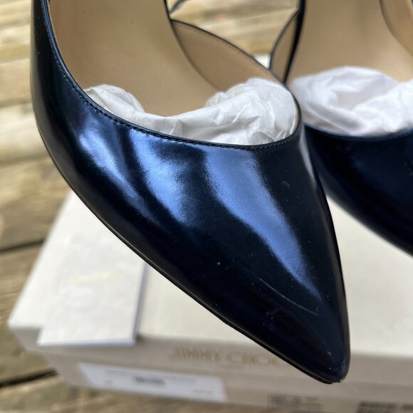 Jimmy Choo Lucy 100 Heels Metallic Denim Mirror Leather – Size 39.5 - Picture 6 of 10